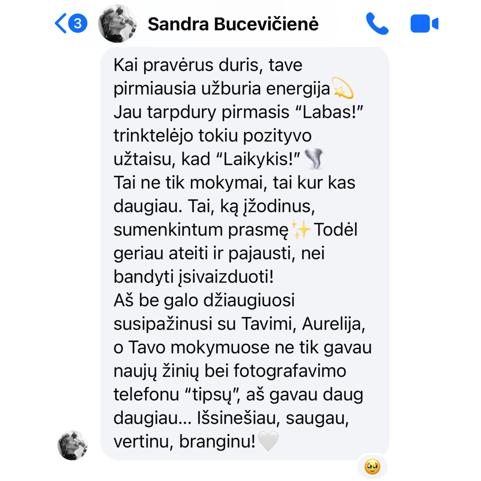 Kurso dalyvės atsiliepimas