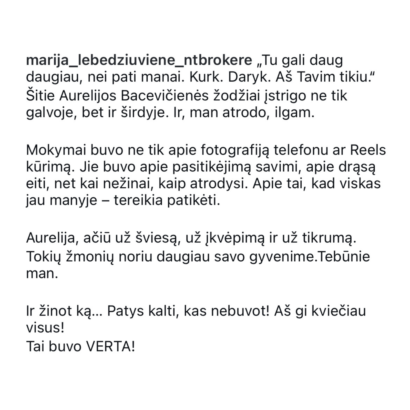 Kurso dalyvės atsiliepimas