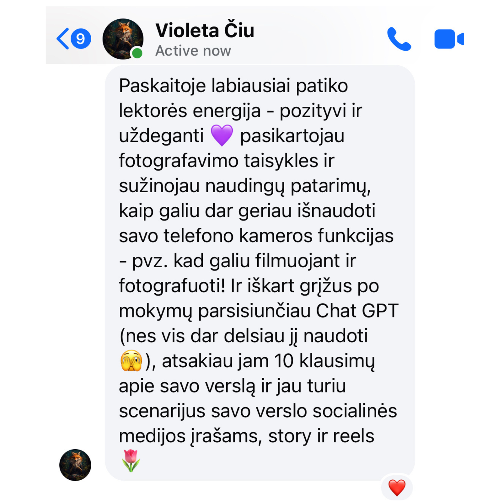 Kurso dalyvės atsiliepimas