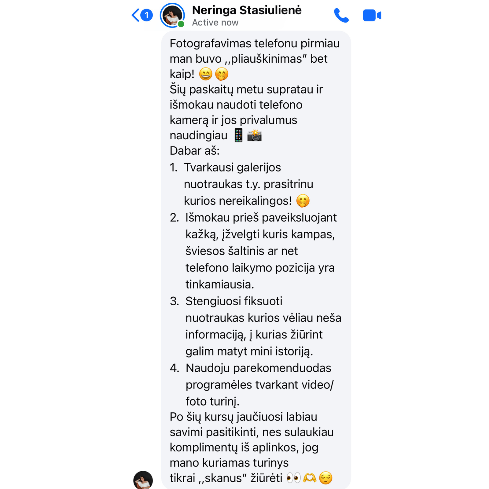 Kurso dalyvės atsiliepimas