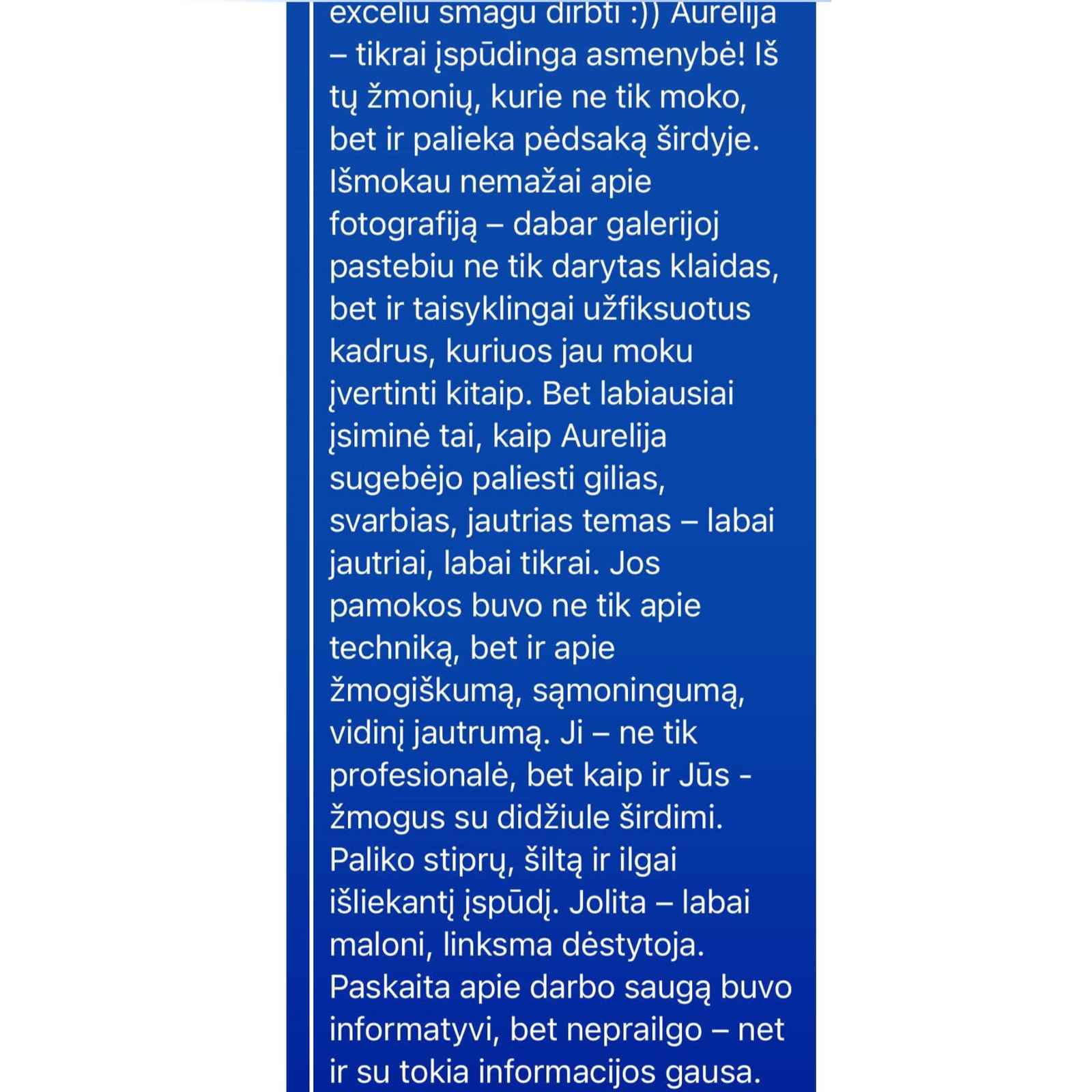 Kurso dalyvės atsiliepimas