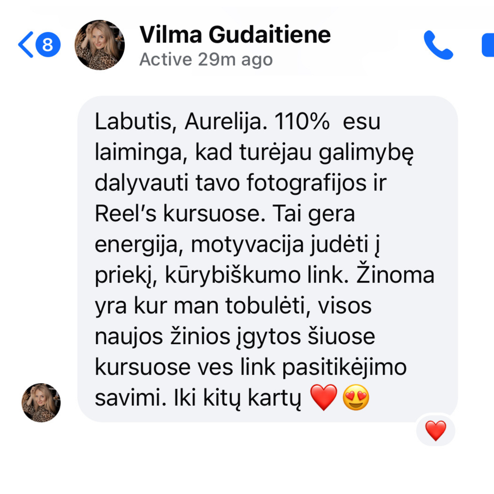 Kurso dalyvės atsiliepimas