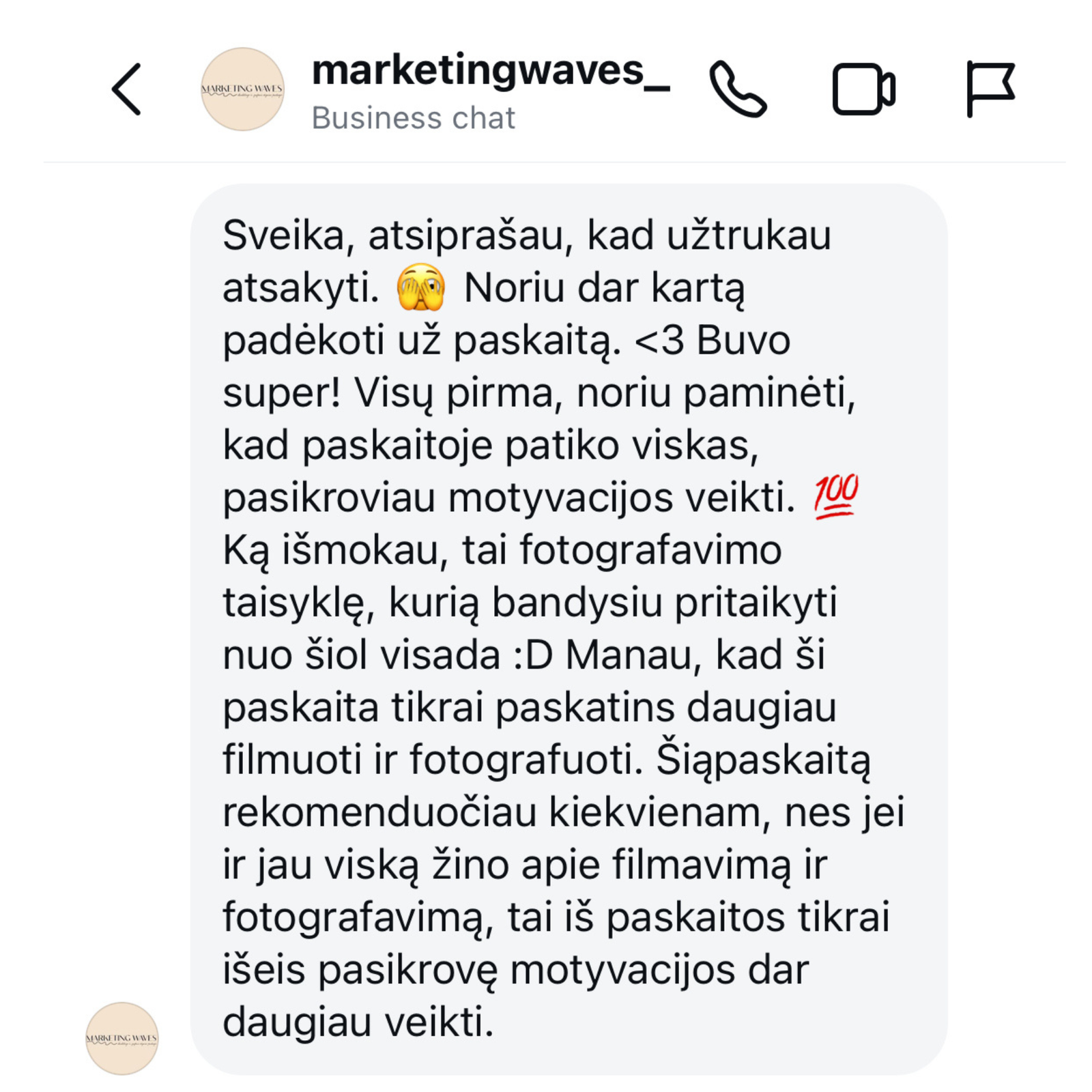 Kurso dalyvės atsiliepimas