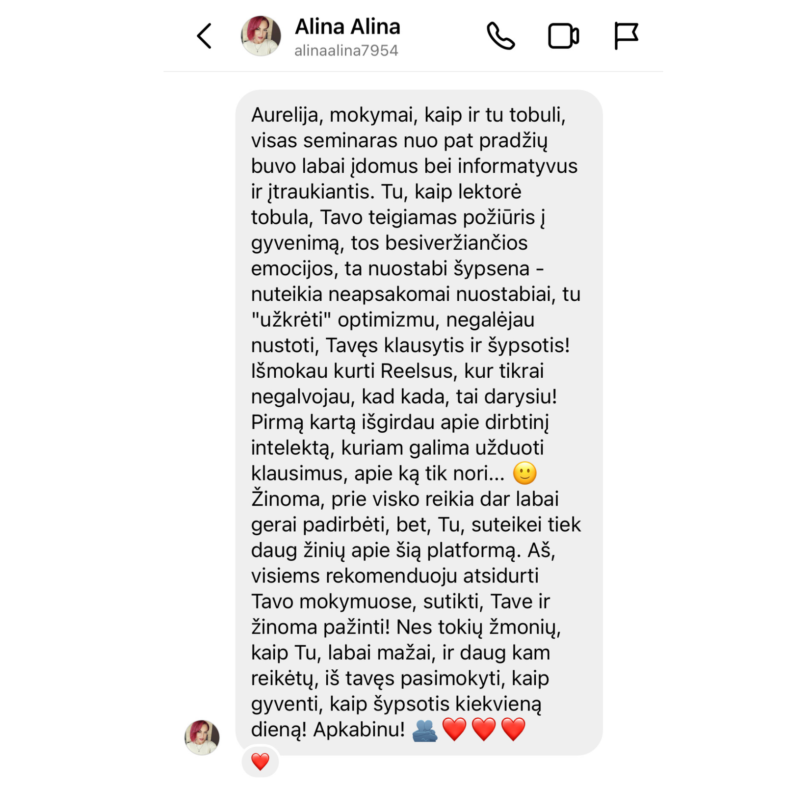 Kurso dalyvės atsiliepimas